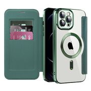 Husa pentru  iPhone 12 Pro Max EliteBook Executive Tip Carte cu Protectie RFID, Compatibilitate MagSafe si protectie lentile Transparent - Verde