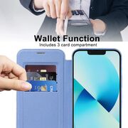 Husa pentru  iPhone 13 EliteBook Executive Tip Carte cu Protectie RFID, Compatibilitate MagSafe si protectie lentile Transparent - Albastru deschis