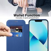 Husa pentru  iPhone 13 EliteBook Executive Tip Carte cu Protectie RFID, Compatibilitate MagSafe si protectie lentile Transparent - Albastru