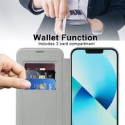 Husa pentru  iPhone 13 EliteBook Executive Tip Carte cu Protectie RFID, Compatibilitate MagSafe si protectie lentile Transparent - Argintiu