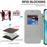 Husa pentru  iPhone 13 EliteBook Executive Tip Carte cu Protectie RFID, Compatibilitate MagSafe si protectie lentile Transparent - Argintiu