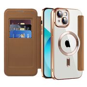Husa pentru  iPhone 13 EliteBook Executive Tip Carte cu Protectie RFID, Compatibilitate MagSafe si protectie lentile Transparent - Maro