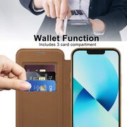 Husa pentru  iPhone 13 EliteBook Executive Tip Carte cu Protectie RFID, Compatibilitate MagSafe si protectie lentile Transparent - Maro