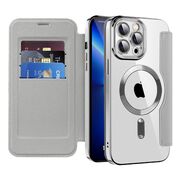 Husa pentru  iPhone 13 Pro EliteBook Executive Tip Carte cu Protectie RFID, Compatibilitate MagSafe si protectie lentile Transparent - Argintiu