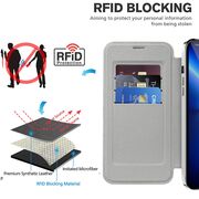 Husa pentru  iPhone 13 Pro EliteBook Executive Tip Carte cu Protectie RFID, Compatibilitate MagSafe si protectie lentile Transparent - Argintiu