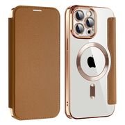 Husa pentru  iPhone 13 Pro EliteBook Executive Tip Carte cu Protectie RFID, Compatibilitate MagSafe si protectie lentile Transparent - Maro