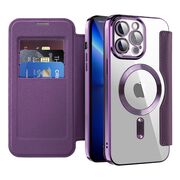 Husa pentru  iPhone 13 Pro EliteBook Executive Tip Carte cu Protectie RFID, Compatibilitate MagSafe si protectie lentile Transparent - Mov