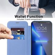 Husa pentru  iPhone 13 Pro Max EliteBook Executive Tip Carte cu Protectie RFID, Compatibilitate MagSafe si protectie lentile Transparent - Albastru deschis