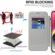 Husa pentru  iPhone 14 EliteBook Executive Tip Carte cu Protectie RFID, Compatibilitate MagSafe si protectie lentile Transparent - Argintiu