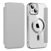 Husa pentru  iPhone 14 EliteBook Executive Tip Carte cu Protectie RFID, Compatibilitate MagSafe si protectie lentile Transparent - Argintiu