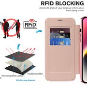 Husa pentru  iPhone 14 EliteBook Executive Tip Carte cu Protectie RFID, Compatibilitate MagSafe si protectie lentile Transparent - Roz