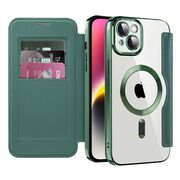 Husa pentru  iPhone 14 EliteBook Executive Tip Carte cu Protectie RFID, Compatibilitate MagSafe si protectie lentile Transparent - Verde
