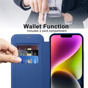 Husa pentru  iPhone 14 Plus EliteBook Executive Tip Carte cu Protectie RFID, Compatibilitate MagSafe si protectie lentile Transparent - Albastru