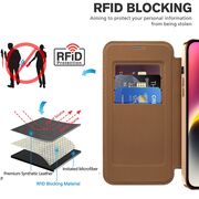 Husa pentru  iPhone 14 Plus EliteBook Executive Tip Carte cu Protectie RFID, Compatibilitate MagSafe si protectie lentile Transparent - Maro