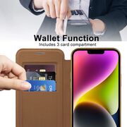 Husa pentru  iPhone 14 Plus EliteBook Executive Tip Carte cu Protectie RFID, Compatibilitate MagSafe si protectie lentile Transparent - Maro