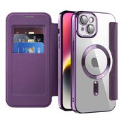 Husa pentru  iPhone 14 Plus EliteBook Executive Tip Carte cu Protectie RFID, Compatibilitate MagSafe si protectie lentile Transparent - Mov