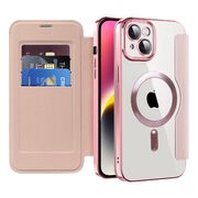 Husa pentru  iPhone 14 Plus EliteBook Executive Tip Carte cu Protectie RFID, Compatibilitate MagSafe si protectie lentile Transparent - Roz
