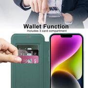 Husa pentru  iPhone 14 Plus EliteBook Executive Tip Carte cu Protectie RFID, Compatibilitate MagSafe si protectie lentile Transparent - Verde