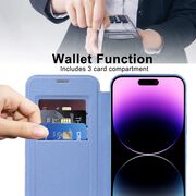 Husa pentru  iPhone 14 Pro Max EliteBook Executive Tip Carte cu Protectie RFID, Compatibilitate MagSafe si protectie lentile Transparent - Albastru deschis