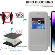 Husa pentru  iPhone 14 Pro Max EliteBook Executive Tip Carte cu Protectie RFID, Compatibilitate MagSafe si protectie lentile Transparent - Argintiu