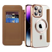 Husa pentru  iPhone 14 Pro Max EliteBook Executive Tip Carte cu Protectie RFID, Compatibilitate MagSafe si protectie lentile Transparent - Maro