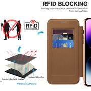 Husa pentru  iPhone 14 Pro Max EliteBook Executive Tip Carte cu Protectie RFID, Compatibilitate MagSafe si protectie lentile Transparent - Maro