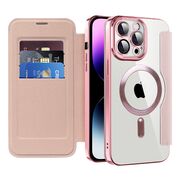 Husa pentru  iPhone 14 Pro Max EliteBook Executive Tip Carte cu Protectie RFID, Compatibilitate MagSafe si protectie lentile Transparent - Roz