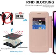 Husa pentru  iPhone 14 Pro Max EliteBook Executive Tip Carte cu Protectie RFID, Compatibilitate MagSafe si protectie lentile Transparent - Roz