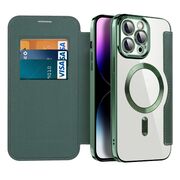 Husa pentru  iPhone 14 Pro Max EliteBook Executive Tip Carte cu Protectie RFID, Compatibilitate MagSafe si protectie lentile Transparent - Verde