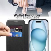 Husa pentru  iPhone 15 EliteBook Executive Tip Carte cu Protectie RFID, Compatibilitate MagSafe si protectie lentile Transparent - Negru