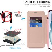 Husa pentru  iPhone 15 EliteBook Executive Tip Carte cu Protectie RFID, Compatibilitate MagSafe si protectie lentile Transparent - Roz