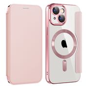Husa pentru  iPhone 15 EliteBook Executive Tip Carte cu Protectie RFID, Compatibilitate MagSafe si protectie lentile Transparent - Roz