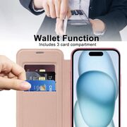 Husa pentru  iPhone 15 EliteBook Executive Tip Carte cu Protectie RFID, Compatibilitate MagSafe si protectie lentile Transparent - Roz