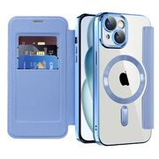 Husa pentru  iPhone 15 Plus EliteBook Executive Tip Carte cu Protectie RFID, Compatibilitate MagSafe si protectie lentile Transparent - Albastru deschis