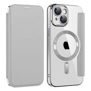 Husa pentru  iPhone 15 Plus EliteBook Executive Tip Carte cu Protectie RFID, Compatibilitate MagSafe si protectie lentile Transparent - Argintiu
