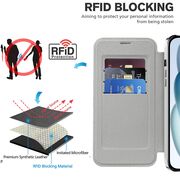 Husa pentru  iPhone 15 Plus EliteBook Executive Tip Carte cu Protectie RFID, Compatibilitate MagSafe si protectie lentile Transparent - Argintiu