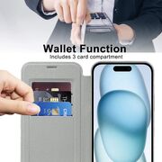 Husa pentru  iPhone 15 Plus EliteBook Executive Tip Carte cu Protectie RFID, Compatibilitate MagSafe si protectie lentile Transparent - Argintiu