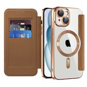 Husa pentru  iPhone 15 Plus EliteBook Executive Tip Carte cu Protectie RFID, Compatibilitate MagSafe si protectie lentile Transparent - Maro