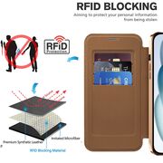 Husa pentru  iPhone 15 Plus EliteBook Executive Tip Carte cu Protectie RFID, Compatibilitate MagSafe si protectie lentile Transparent - Maro