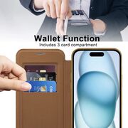 Husa pentru  iPhone 15 Plus EliteBook Executive Tip Carte cu Protectie RFID, Compatibilitate MagSafe si protectie lentile Transparent - Maro