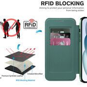Husa pentru  iPhone 15 Plus EliteBook Executive Tip Carte cu Protectie RFID, Compatibilitate MagSafe si protectie lentile Transparent - Verde