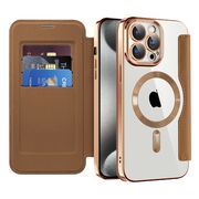 Husa pentru  iPhone 15 Pro Max EliteBook Executive Tip Carte cu Protectie RFID, Compatibilitate MagSafe si protectie lentile Transparent - Maro