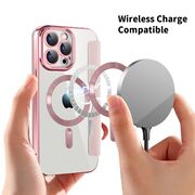 Husa pentru  iPhone 15 Pro Max EliteBook Executive Tip Carte cu Protectie RFID, Compatibilitate MagSafe si protectie lentile Transparent - Roz