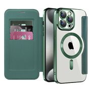 Husa pentru  iPhone 15 Pro Max EliteBook Executive Tip Carte cu Protectie RFID, Compatibilitate MagSafe si protectie lentile Transparent - Verde
