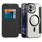 Husa pentru iPhone 12 EliteBook Executive Tip Carte cu Protectie RFID, Compatibilitate MagSafe si protectie lentile Transparent - Negru