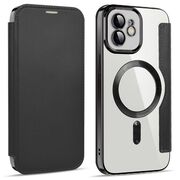Husa pentru iPhone 12 EliteBook Executive Tip Carte cu Protectie RFID, Compatibilitate MagSafe si protectie lentile Transparent - Negru
