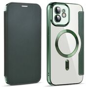 Husa pentru iPhone 12 EliteBook Executive Tip Carte cu Protectie RFID, Compatibilitate MagSafe si protectie lentile Transparent - Verde