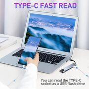 Hub adaptor HyperDock Master 8 in 1 de la USB Type-C 3.1 la 2 x USB Type-C, 2x USB, HDMI 4K@30Hz, LAN RJ45, TF / SD card, incarcare rapida PD 87W, Compatibil MacBook, Windows & Android - Gri