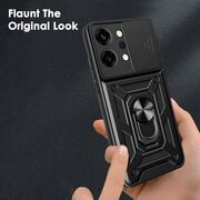Husa pentru  Oppo Reno 14 Pro 5G Ring Armor Kickstand Tough Rugged Cover cu protectie camera, Negru