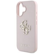 Husa pentru iPhone 16 - Guess Hardcase Grained Big 4G Logo Small Classic Logo - Roz